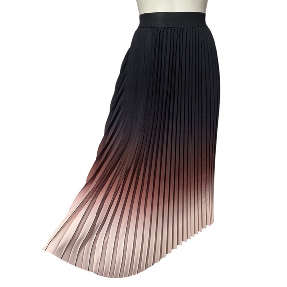 Micro Pleated Ombre Black to Pink Midi Skirt Women’s Large - Picture 5 of 11